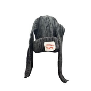 Charles Jeffrey Loverboy Chunky Ears Beanie Black Knit Logo Hat